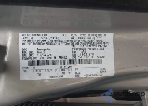 2015 Ford Focus Se from USA, damaged, VIN 1FADP3F22FL247668